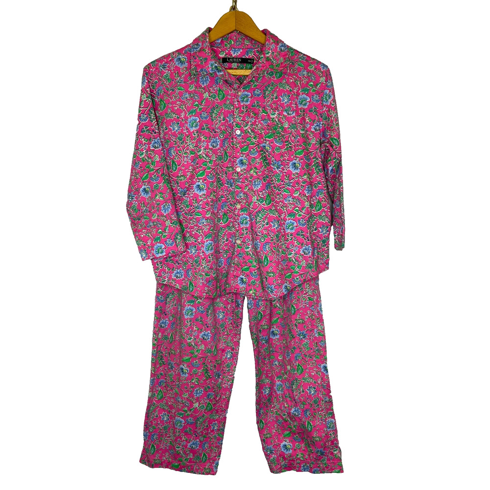 Women's Petite Medium Ralph Lauren Floral Cotton Button Pajama Set